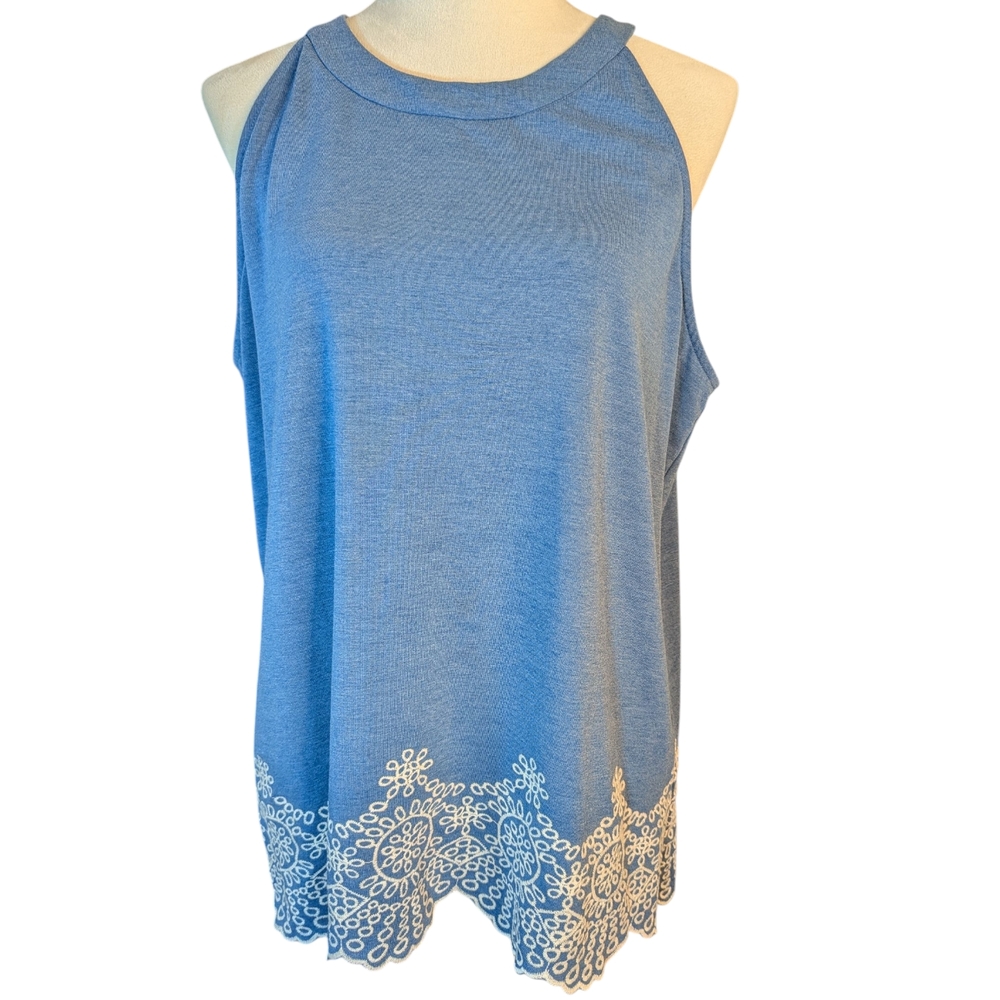 Adrianna Papell Women's XL Baby Blue Embroidered Tank Top Soft Girl